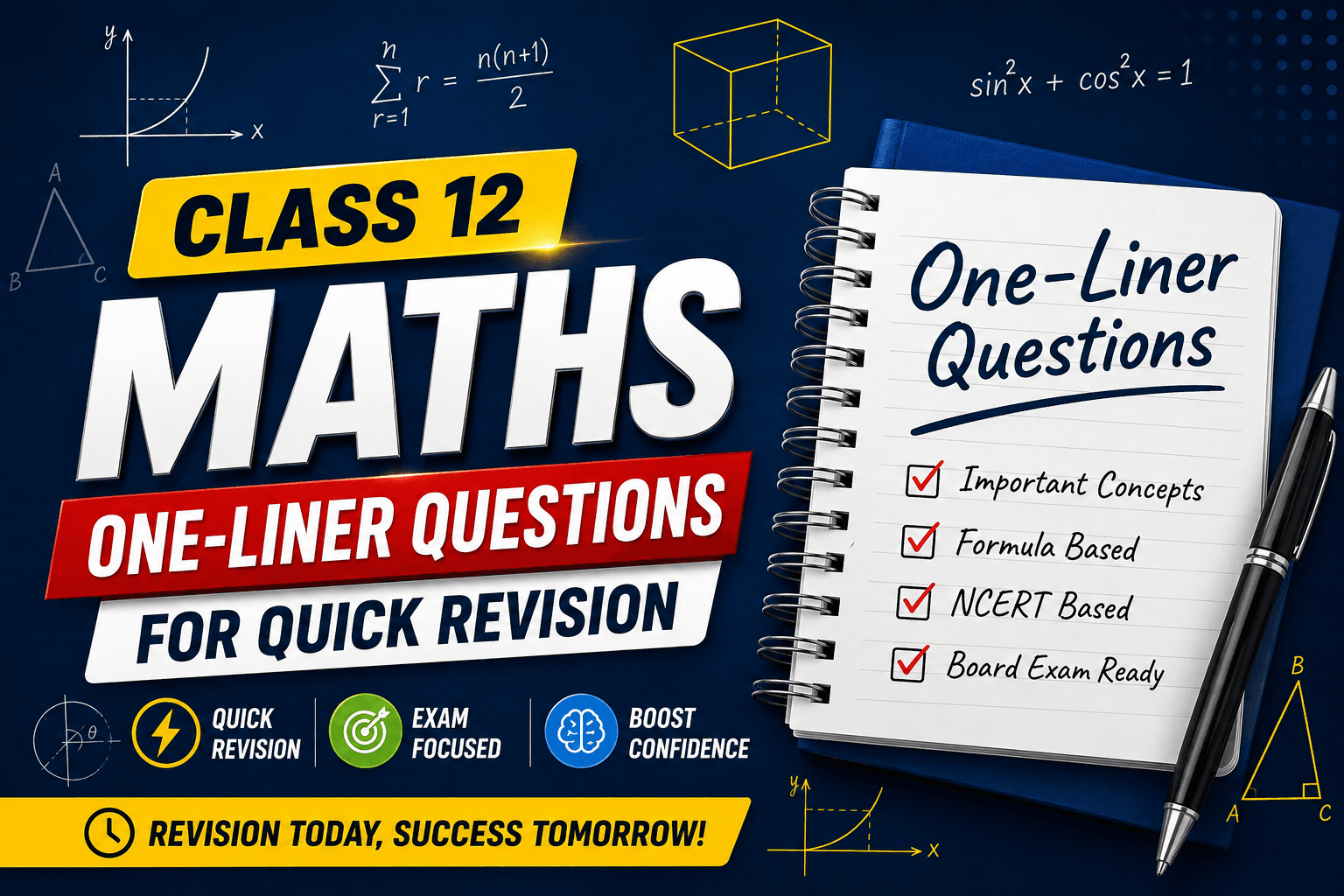 Class 12 Maths One-Liner Questions for Quick Revision
