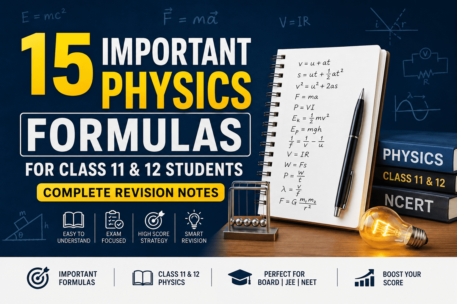 15 Important Physics Formulas for Class 11 & 12 Students | Complete Revision Notes 2026
